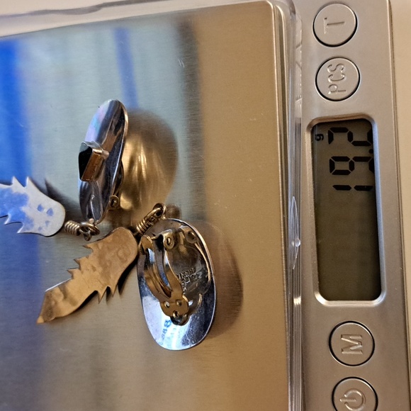 Mexican sterling feather style clip on earrings small tranglestone onyx - Picture 6 of 6